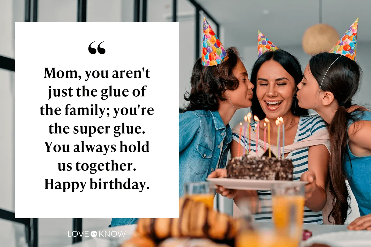 Mother celebrating birthday with her kids
