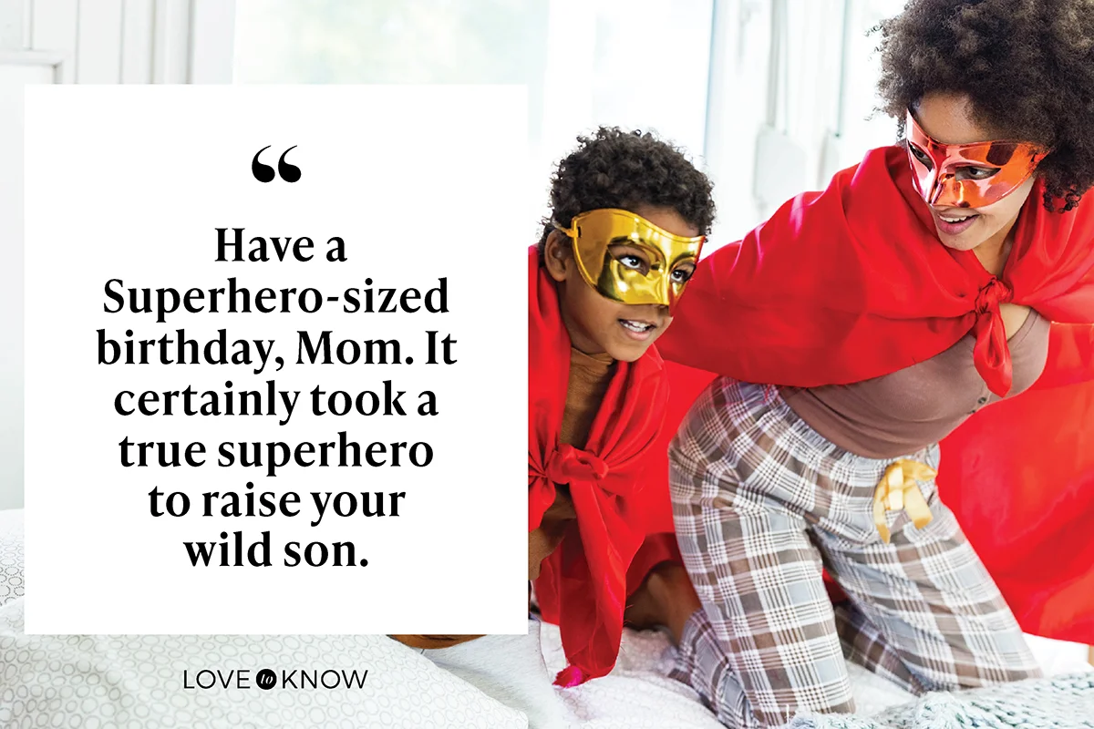Mother and her son having fun while pretending to be superheroes