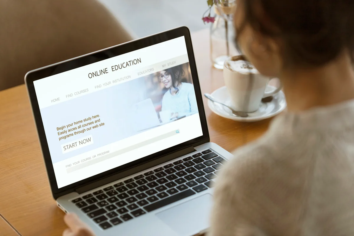 Young girl using online education website
