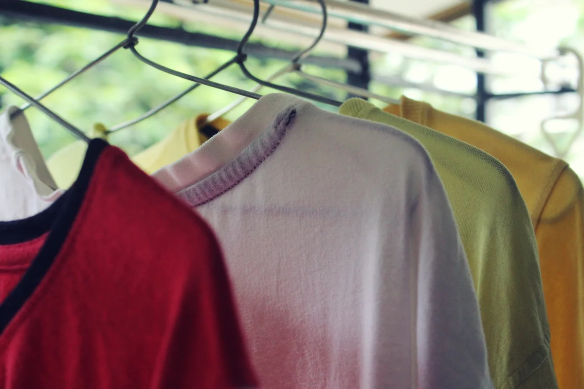 clothes hanging on hangers indoors