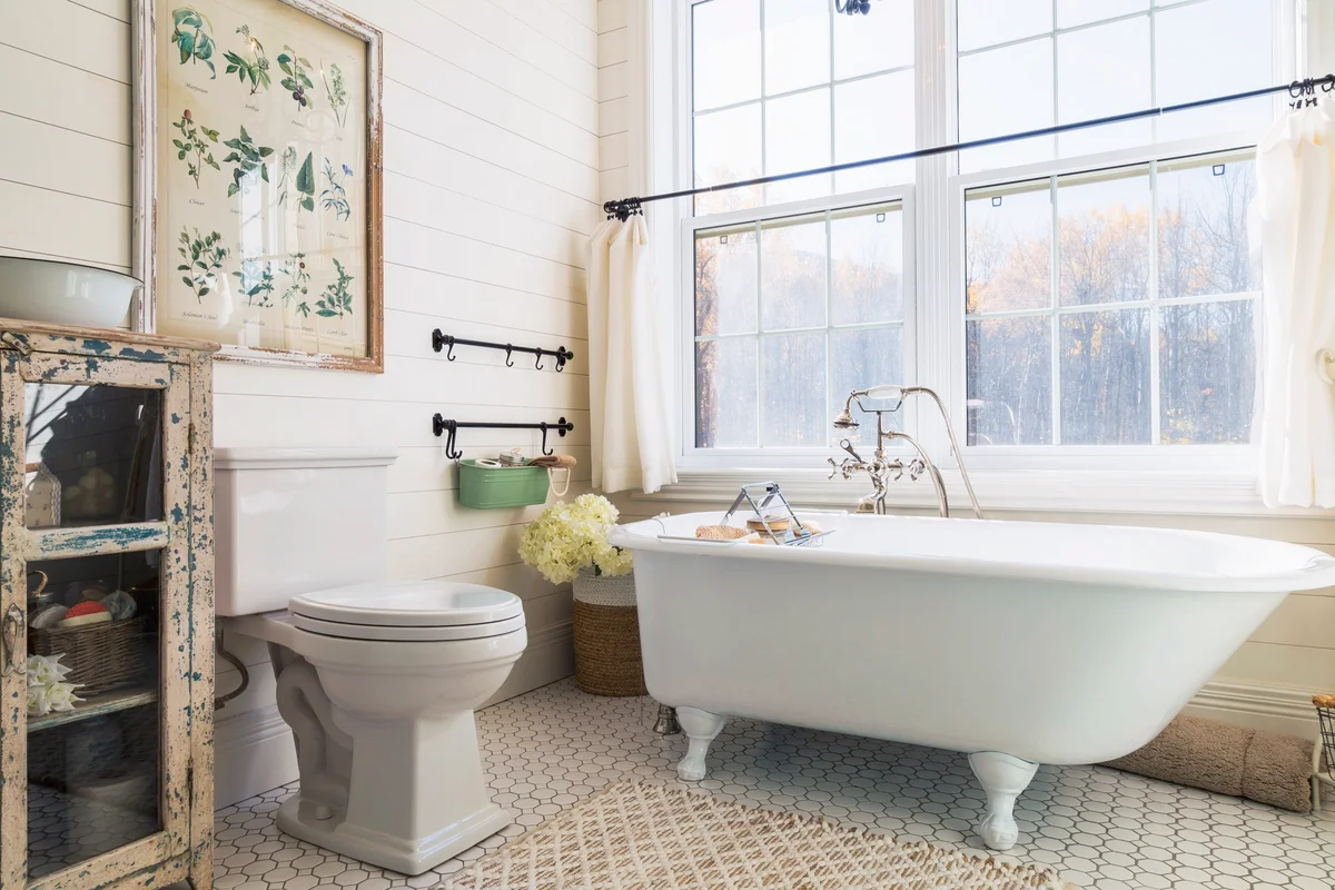Bathroom with nature inspired art
