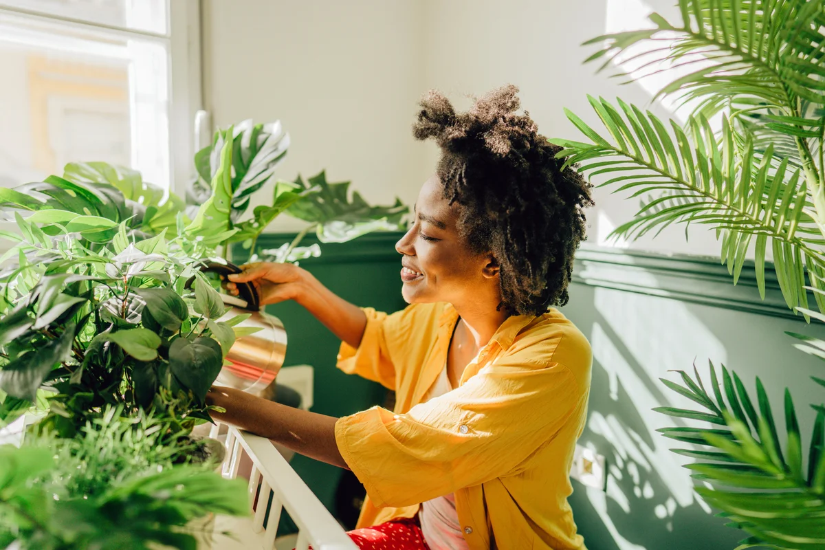 Woman watering her plants