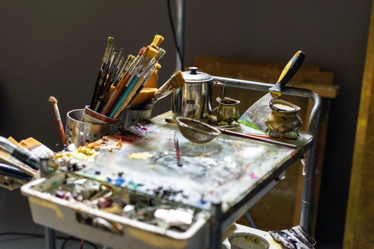 Cart with art supplies