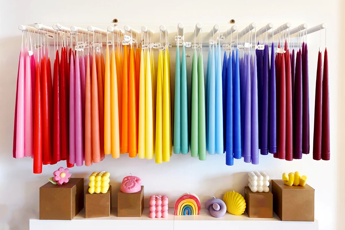 Display of colorful candles