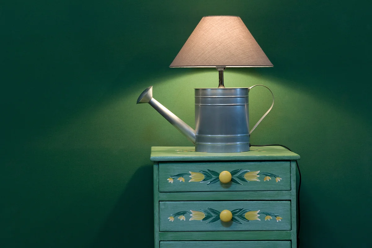 atering Can Lamp on Hand Painted Chest of Drawers