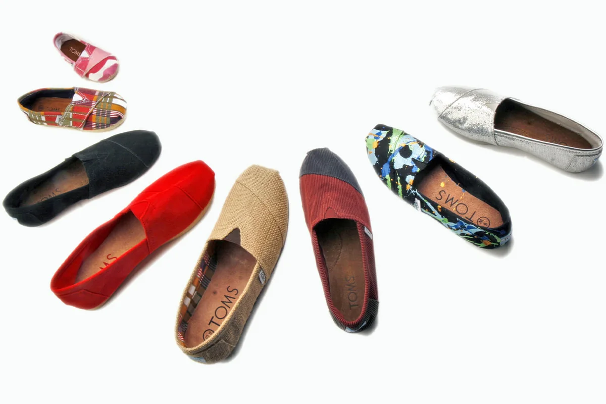 An assortment of TOMS shoes for the shopper column