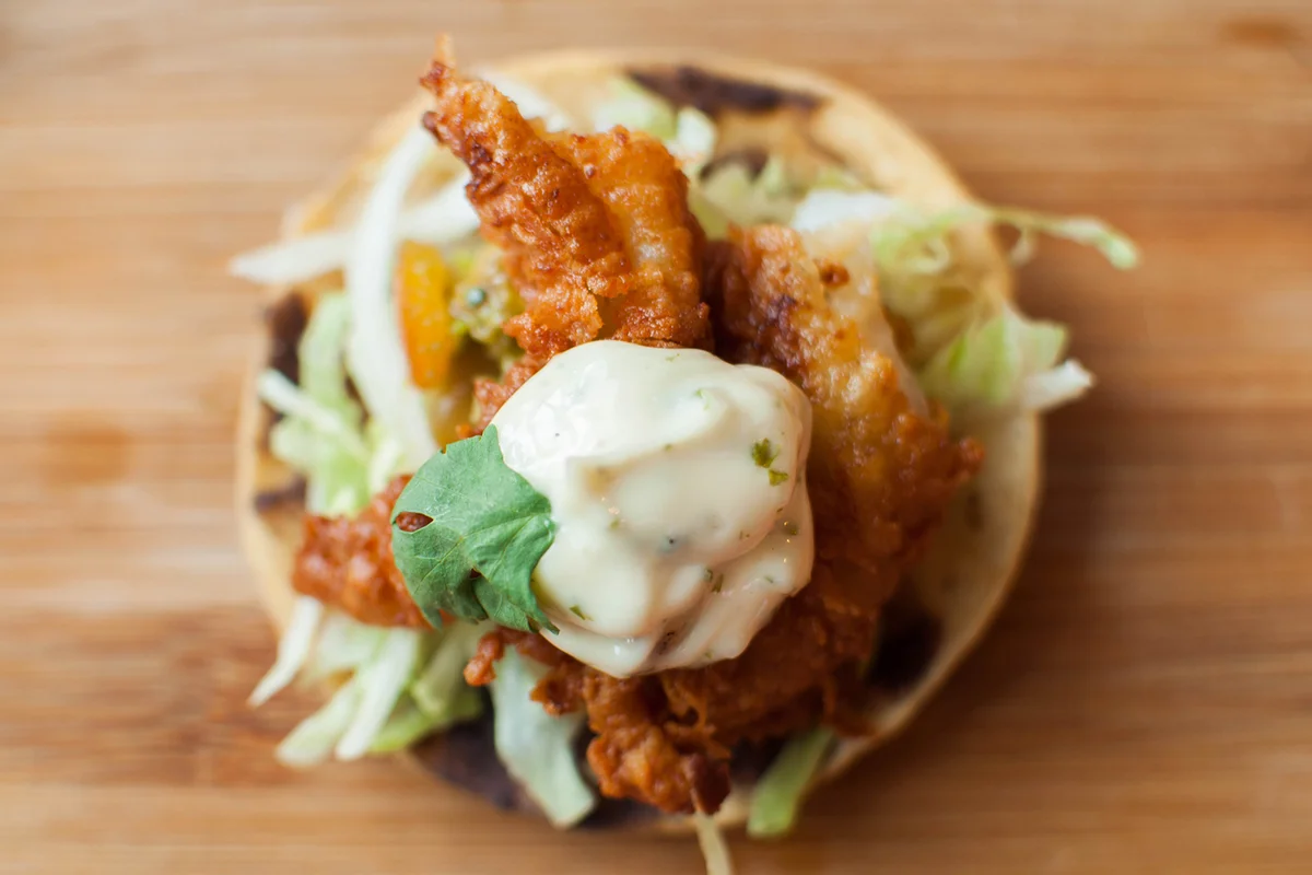 A close-up view of fish taco
