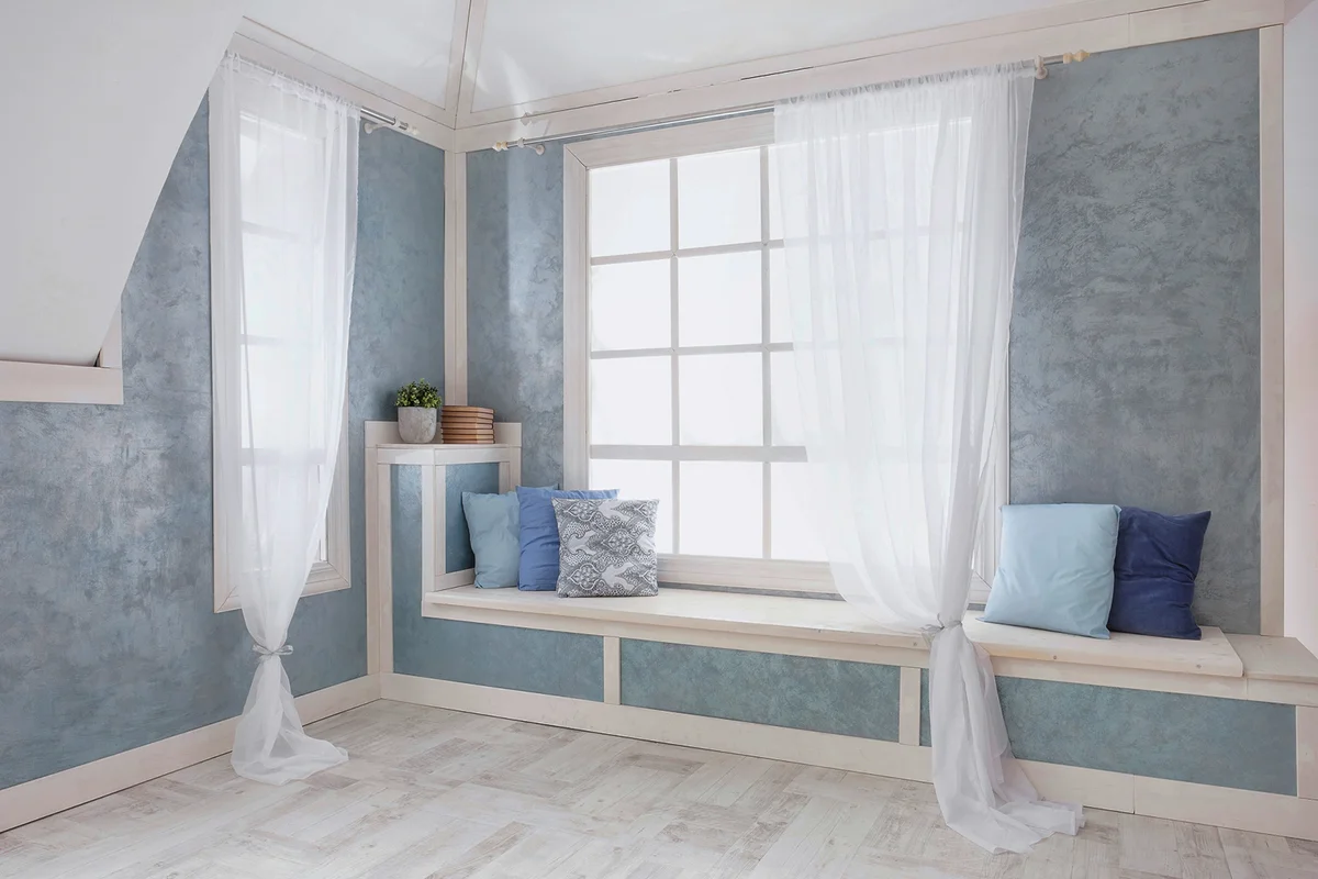 Bright interior, window with curtains