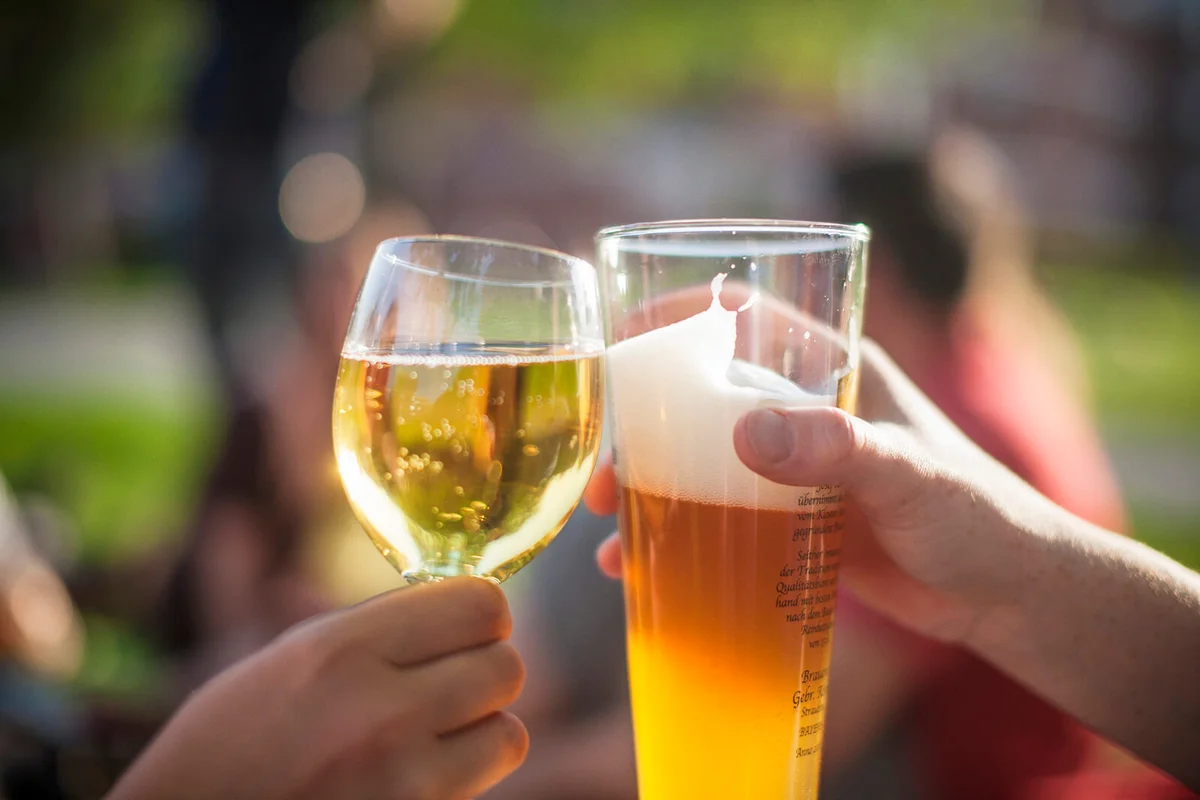 Toast with wine and beer