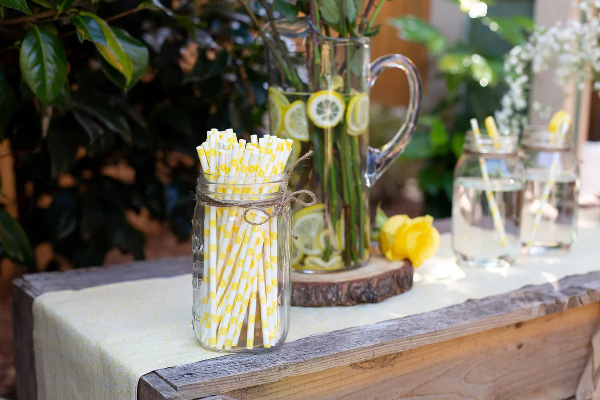 Party decorations at a citrus themed baby shower