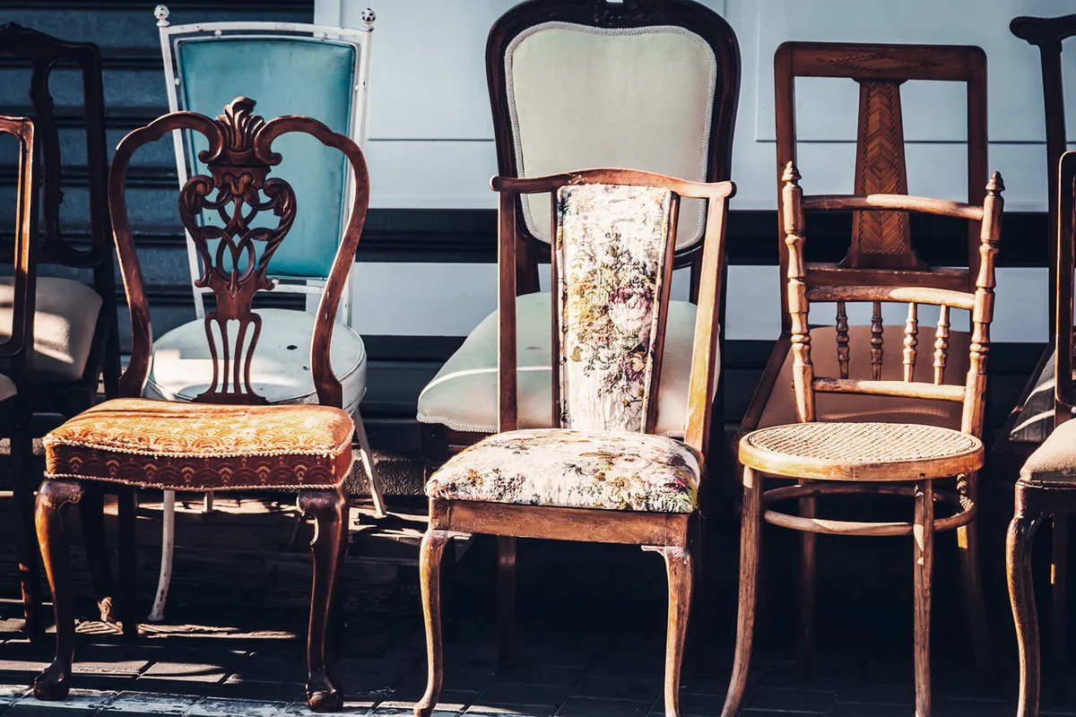 Vintage chairs for sale on flea market