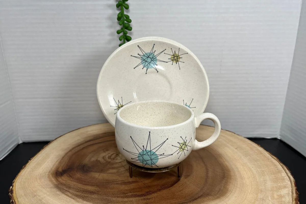 Franciscan Starburst Flat Tea Cup & Saucer Set Retro 1950's California