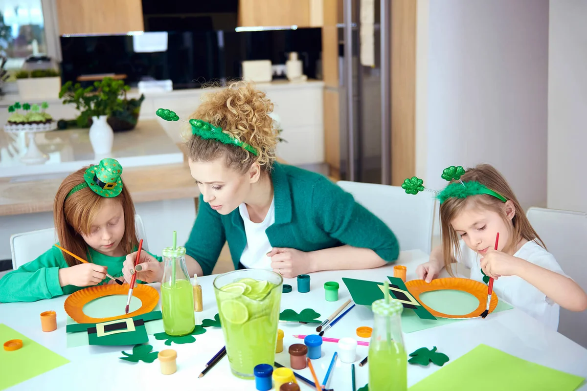 Children with mother making decorations