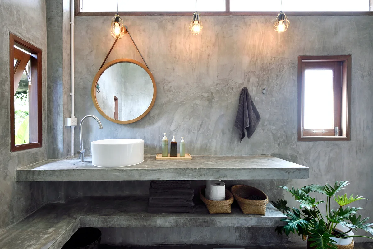 Vanity in a luxury concrete bathroom
