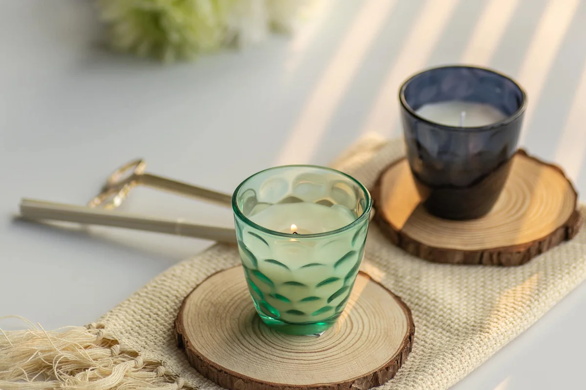 Glass jar candle indoors