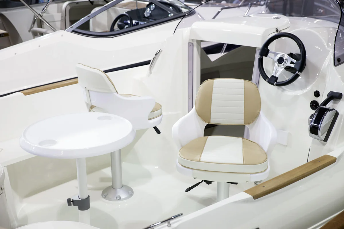 Interior of a modern open small size boat