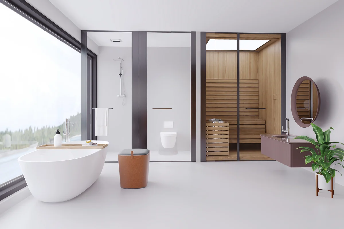 Luxury Design Bathroom With Nature View And Sauna