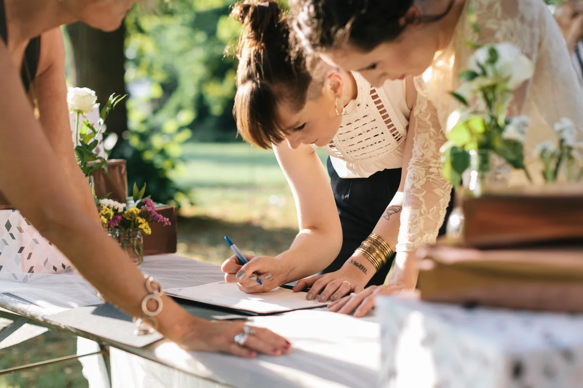 couple signing wedding license