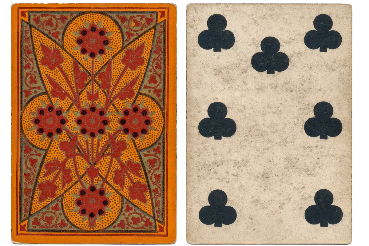 Antique seven of clubs playing card by London manufacturer W. H. Willis & Co.