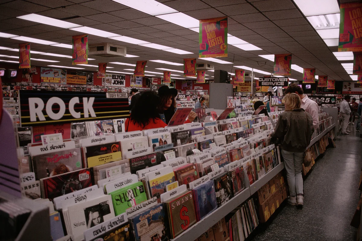 Shoppers Looking at Records at Tower Records on Sunset Boulevard