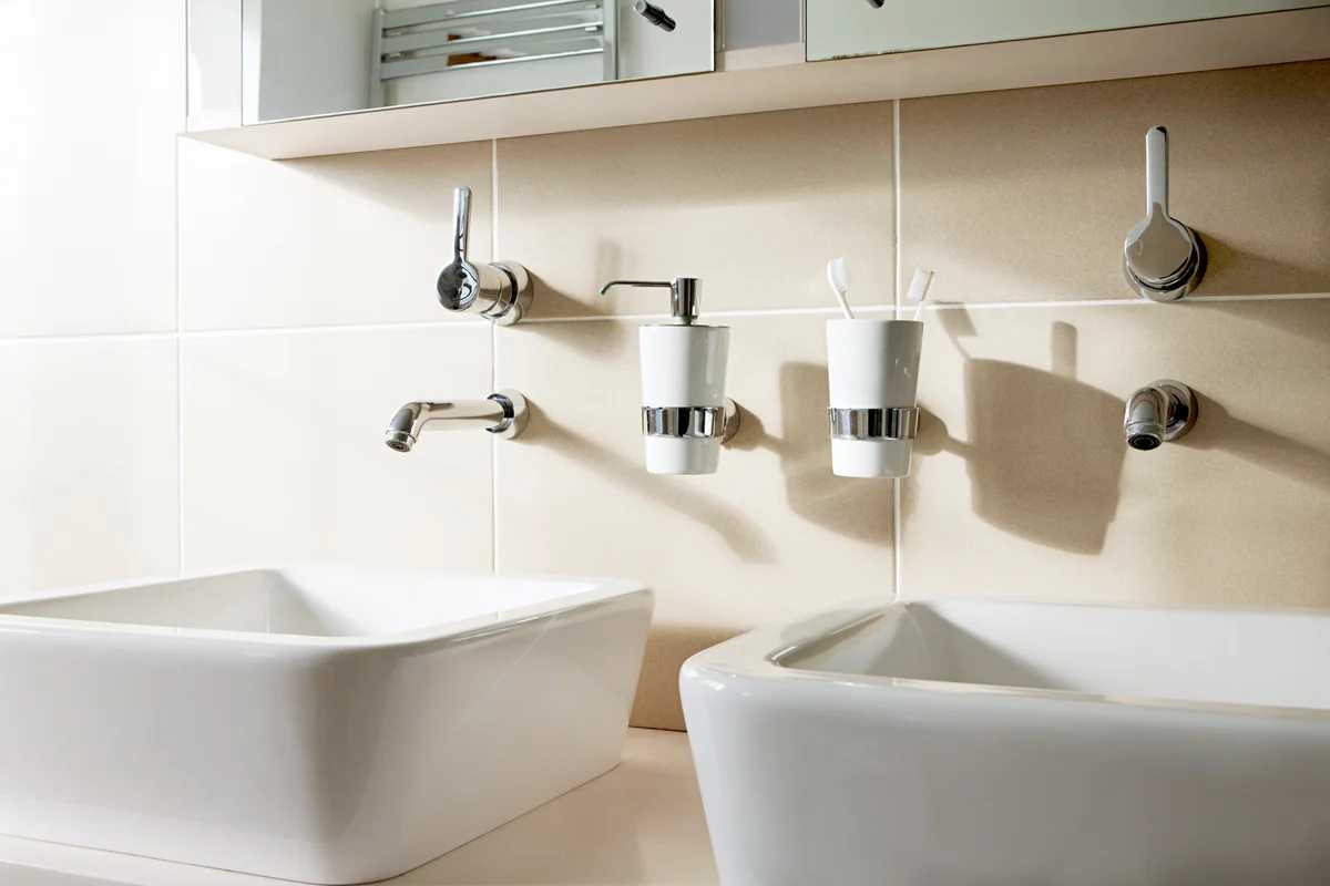 Bathroom with toothbrush holder