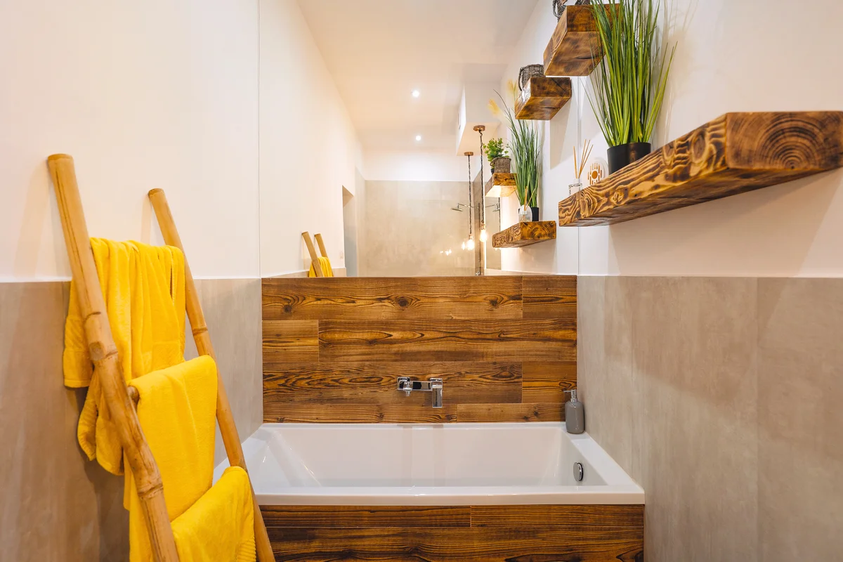 Bathroom with floating shelves