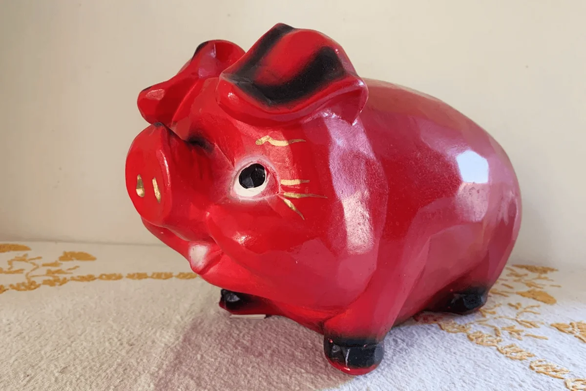 Huge Red Chalkware Piggy Bank