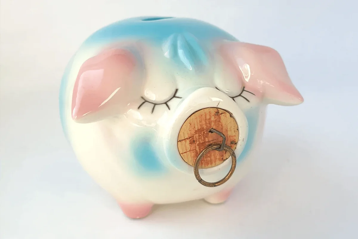 Vintage Hull Pottery 1957 Corky Pig Ceramic Piggy Bank