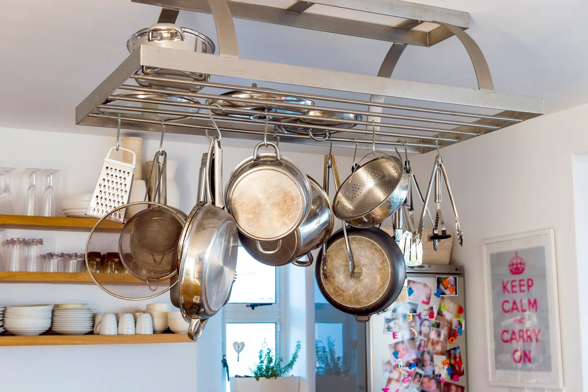 Cooking utensils hanging in the kitchen