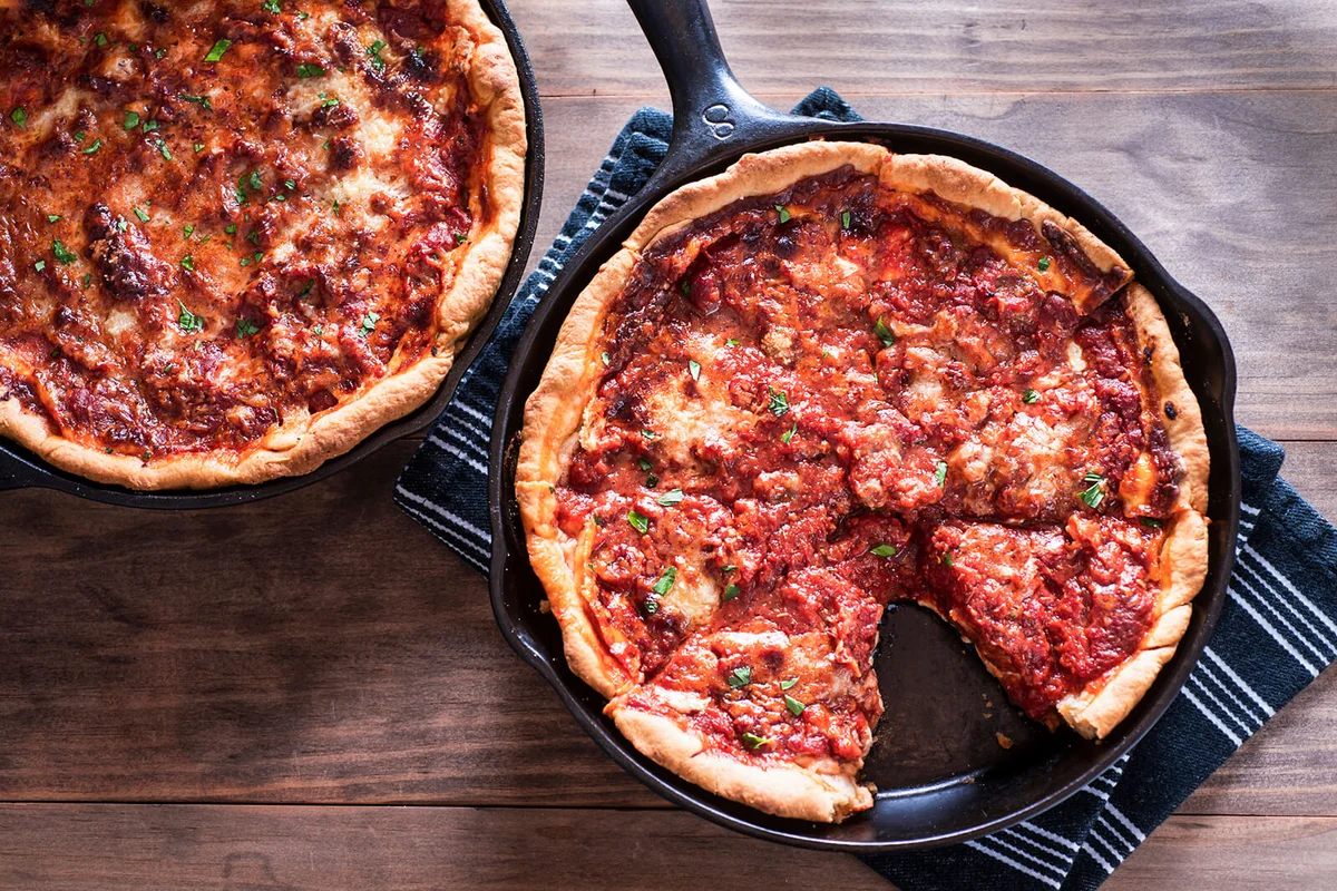 Deep Dish Chicago Style Pizza in a Cast Iron Skillets