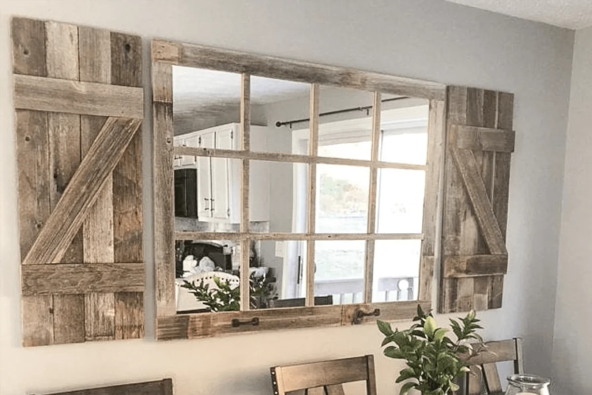 Farmhouse Wall Decor Window Mirror with Shutters