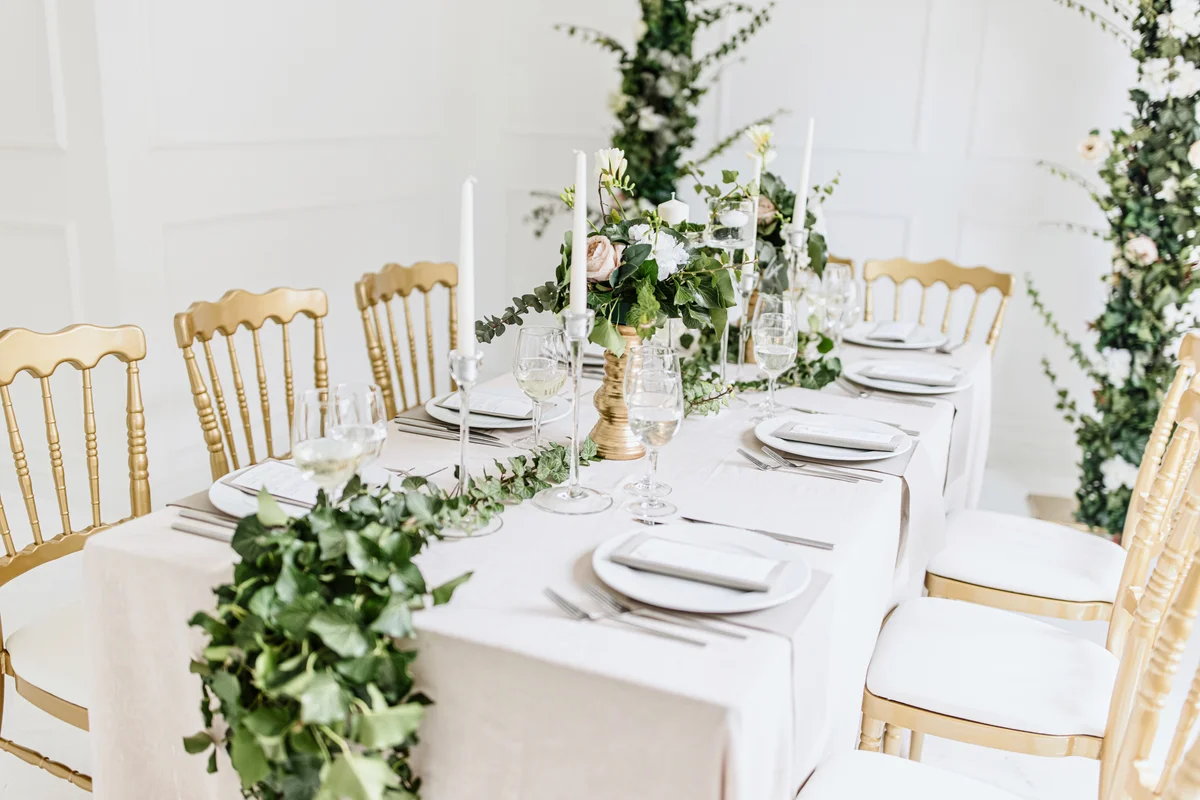 Table setting for an event party or wedding reception.