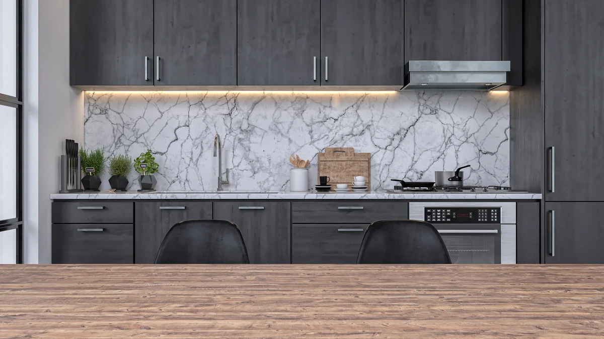 Slim knife block at end of kitchen counter