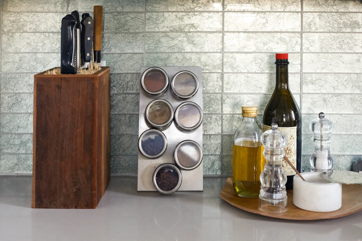 close-up of knife block