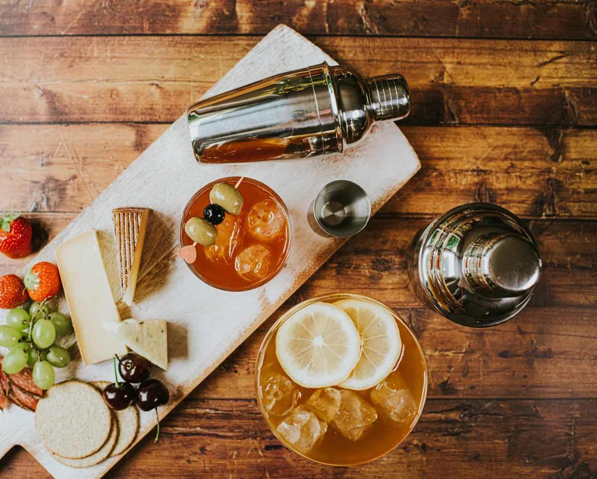 Charcuterie board & cocktail shakers