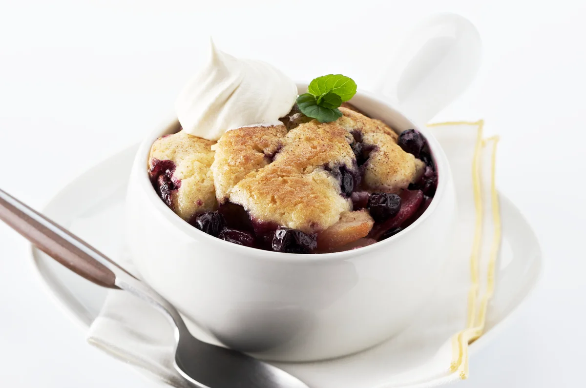 blueberry cobbler in a mug