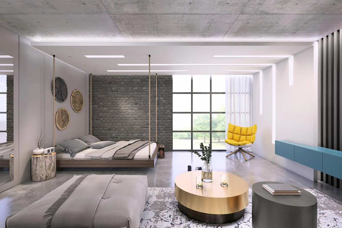 Modern loft studio apartment interior