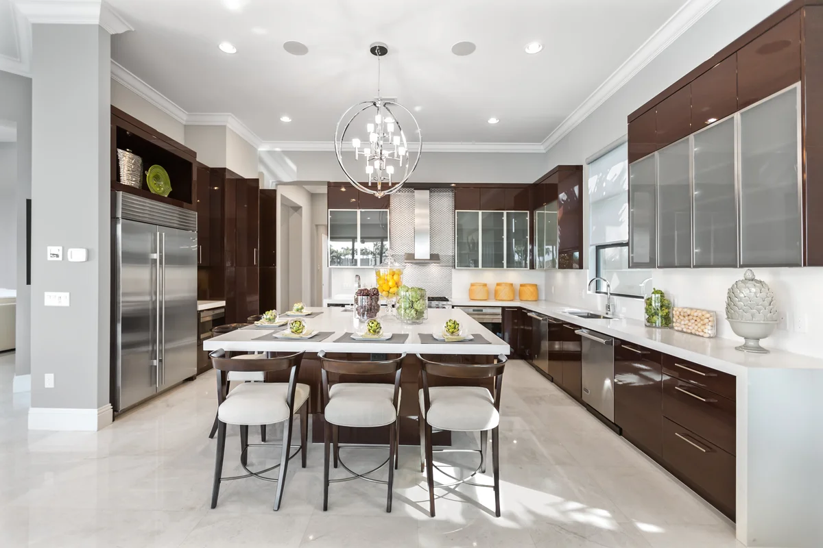 Modern kitchen with brown cabinets