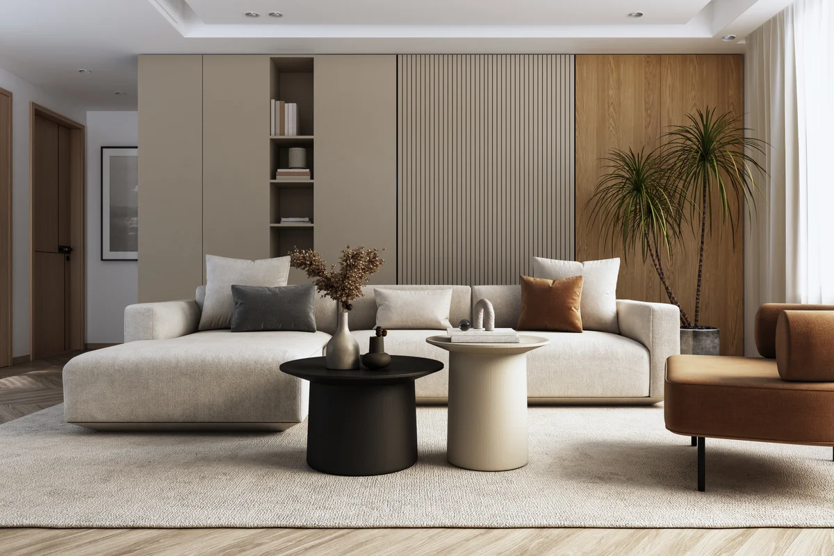 Brown, black, and white room