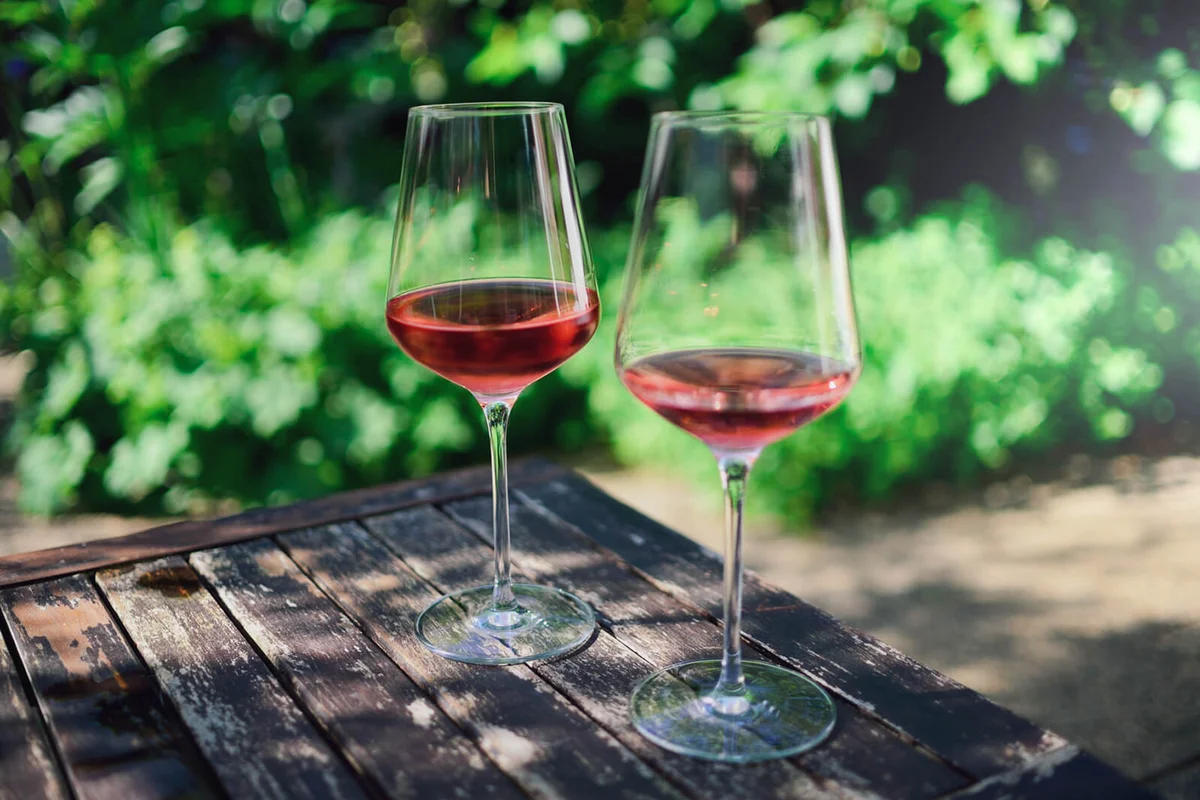Tasting rose wine outdoors