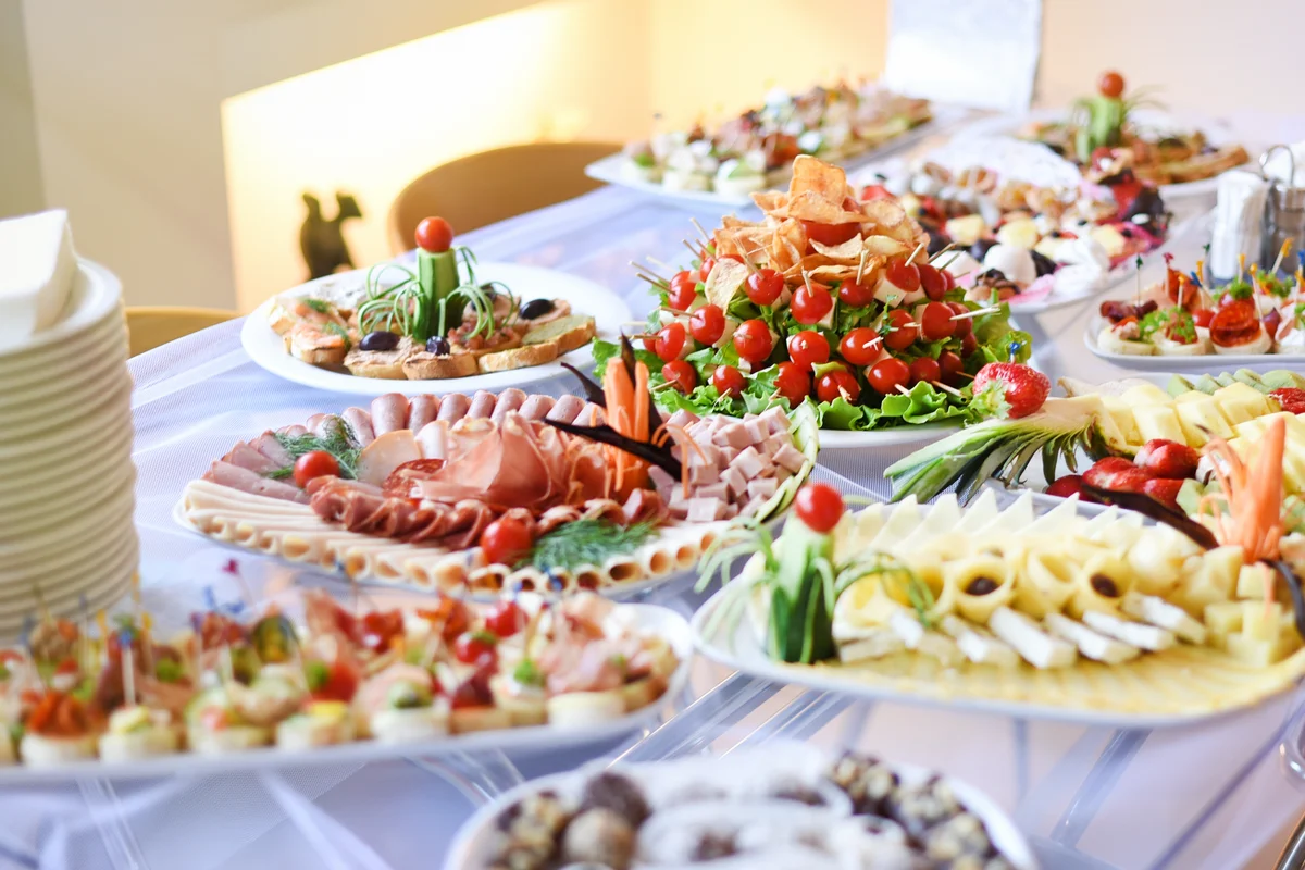 buffet table of food