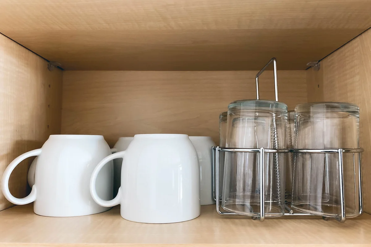 Cups and Glasses in Cabinet