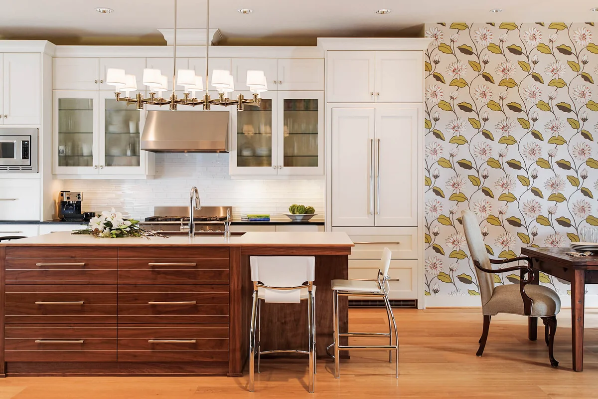 Wide shot of residential kitchen