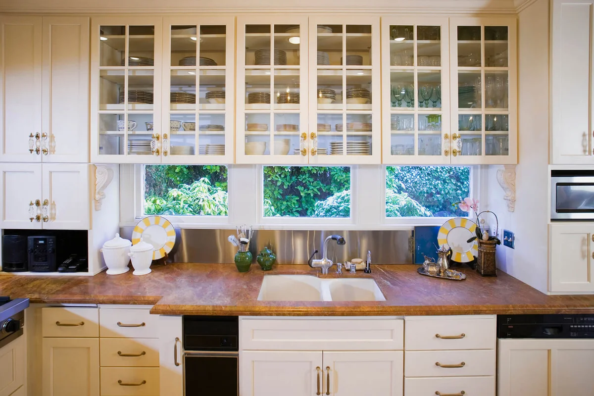 countertop and cabinets in domestic kitchen