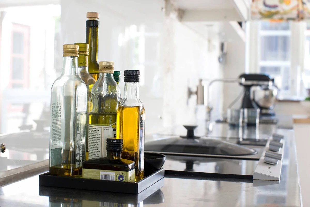 Bottles on kitchen worktop