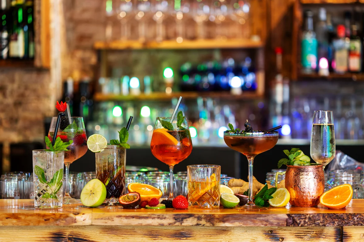 herbal cocktails on a bar