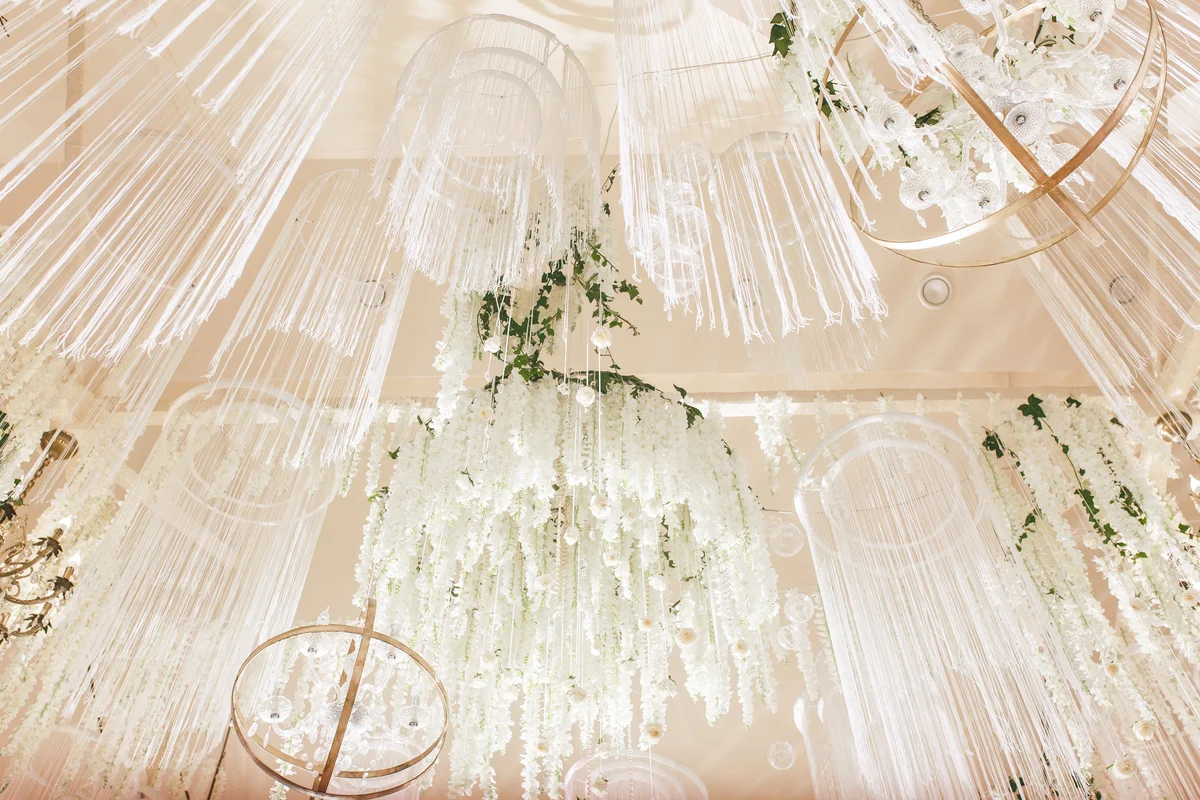 Amazing luxury decorated place ceiling for wedding reception