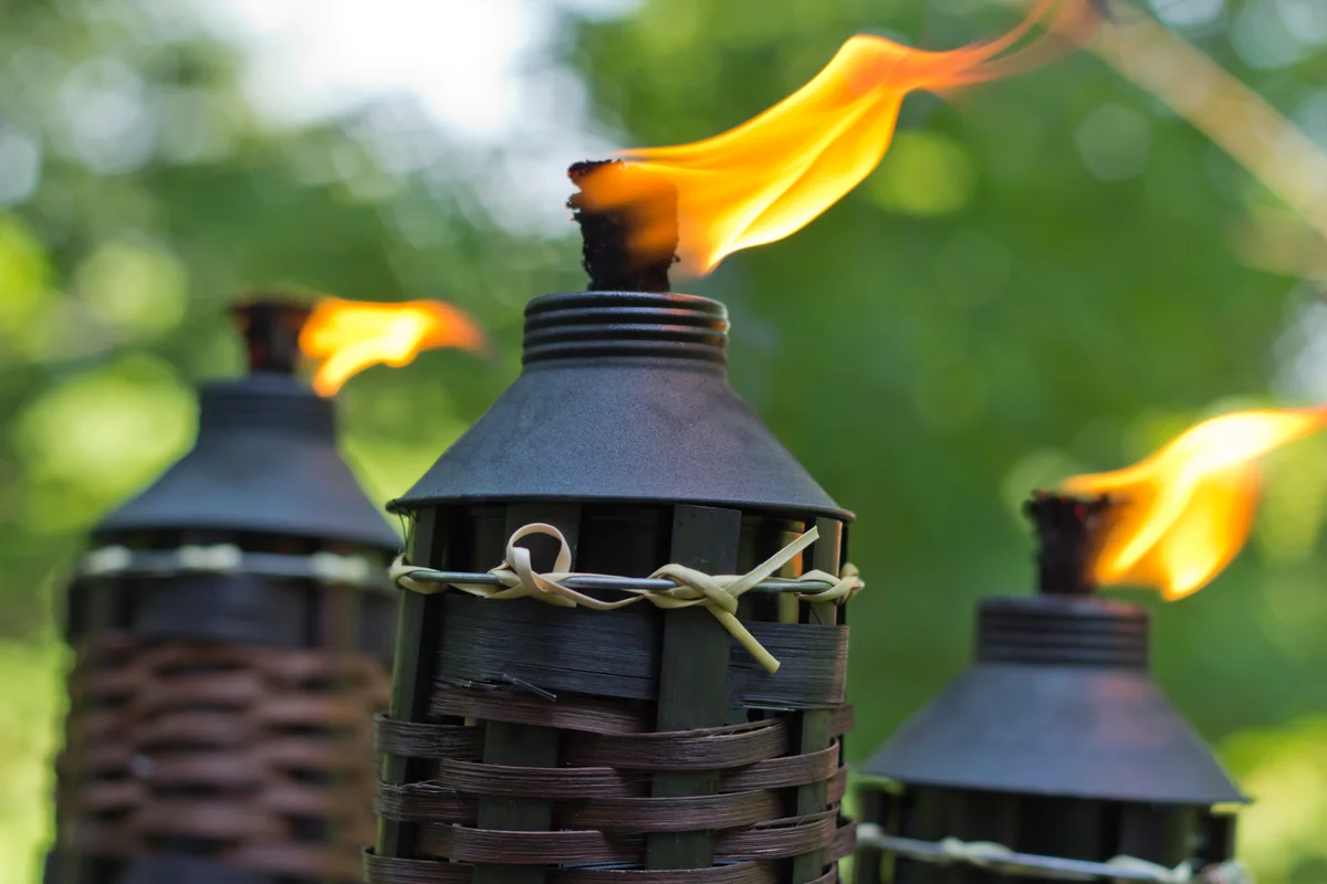 lit tiki torches