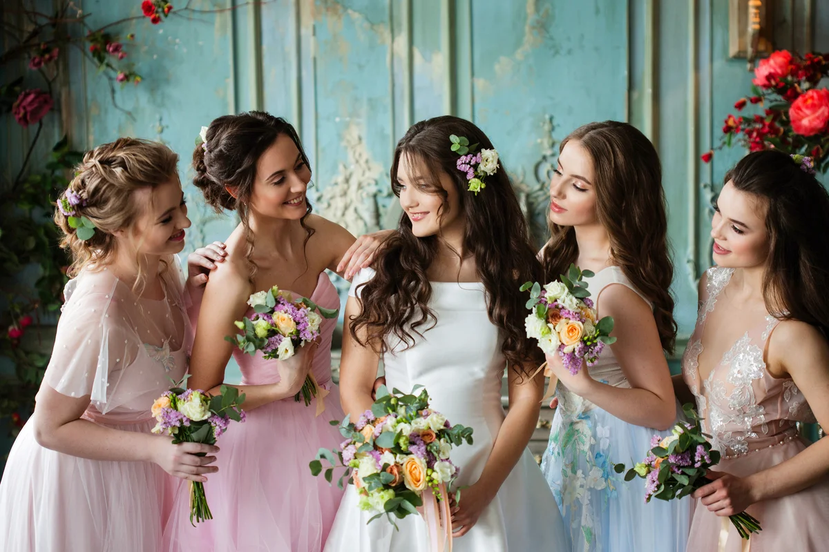 Bride with her bridesmaids