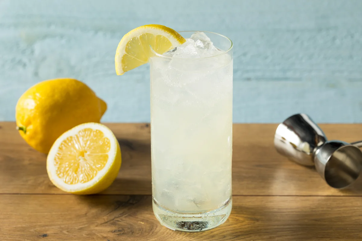 Iced lemonade drink in highball glass